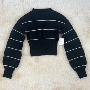 Altar'd State Black and White Striped Turtleneck Sweater